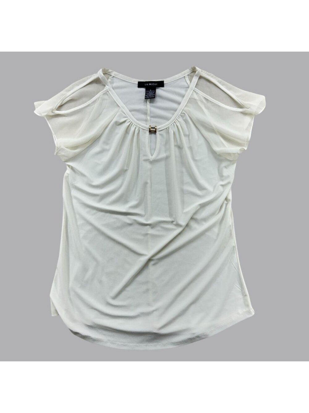 Liz McCoy White Cold Shoulder Sheer Sleeve Blouse Women Size Small Keyhole Top - Picture 1 of 8